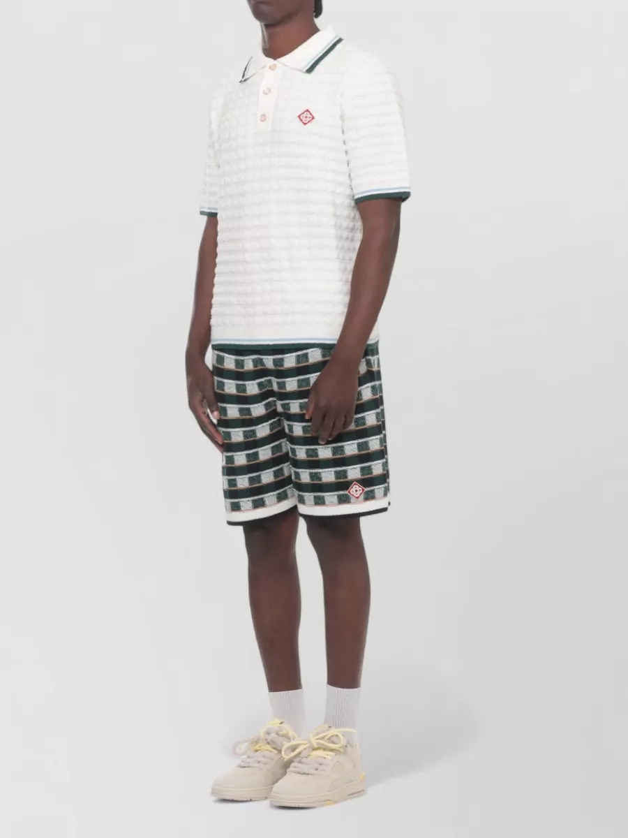 Casablanca Bouclé Waffle-Knit Short-Sleeve Polo Shirt