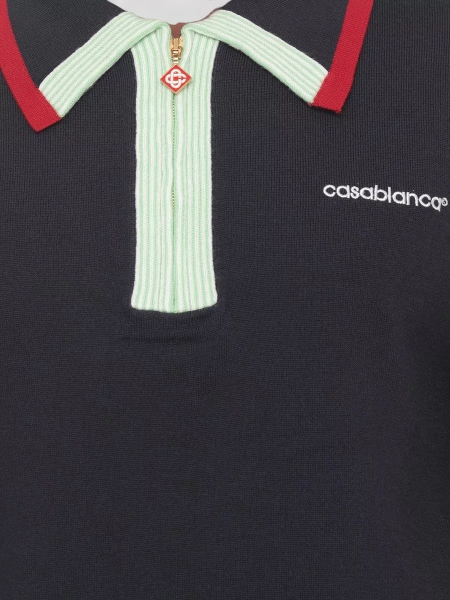 Casablanca Merino Wool Fine-Knit Short-Sleeve Polo Shirt