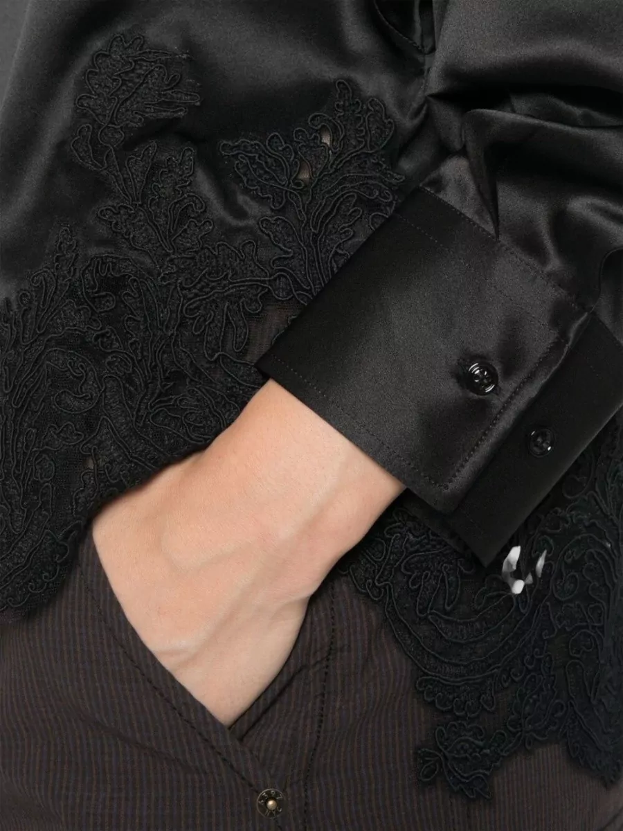 Ermanno Scervino Silk Lace Trim Long-Sleeve Shirt