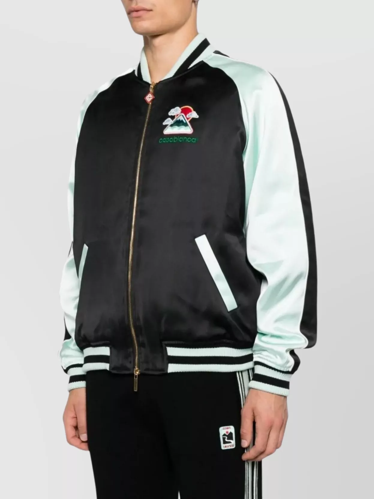 Casablanca Denim Embroidered Long Sleeve Bomber Jacket
