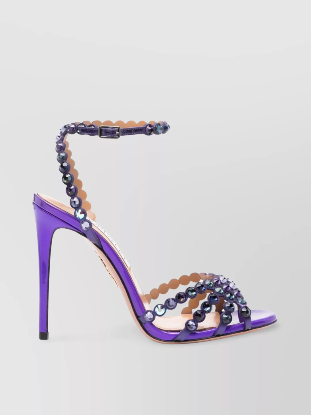 Shop Aquazzura Iridescent Stiletto Heel Sandals With Crystal Embellishment In Purple