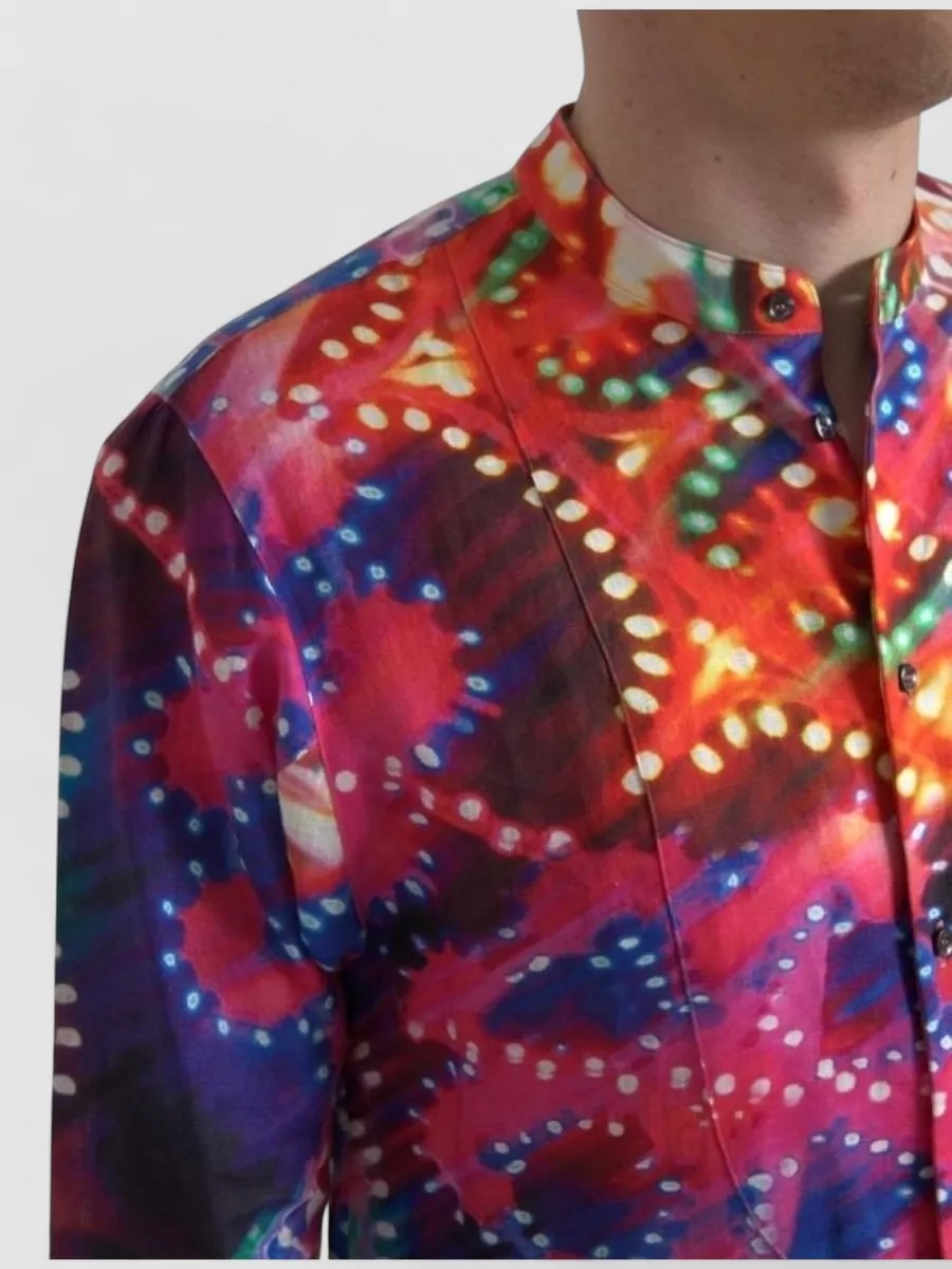 Dolce&Gabbana Linen Printed Mandarin Collar 3/4 Sleeve Shirt