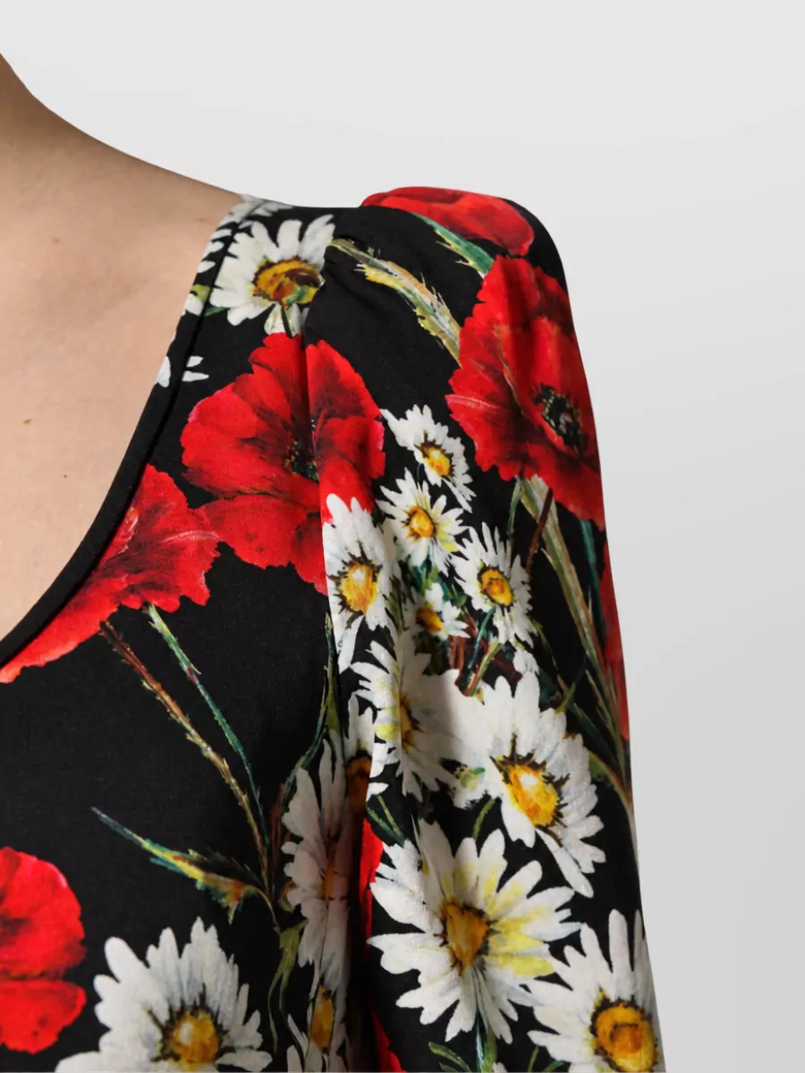 Dolce&Gabbana Silk Floral-Print Long-Sleeve Maxi Dress