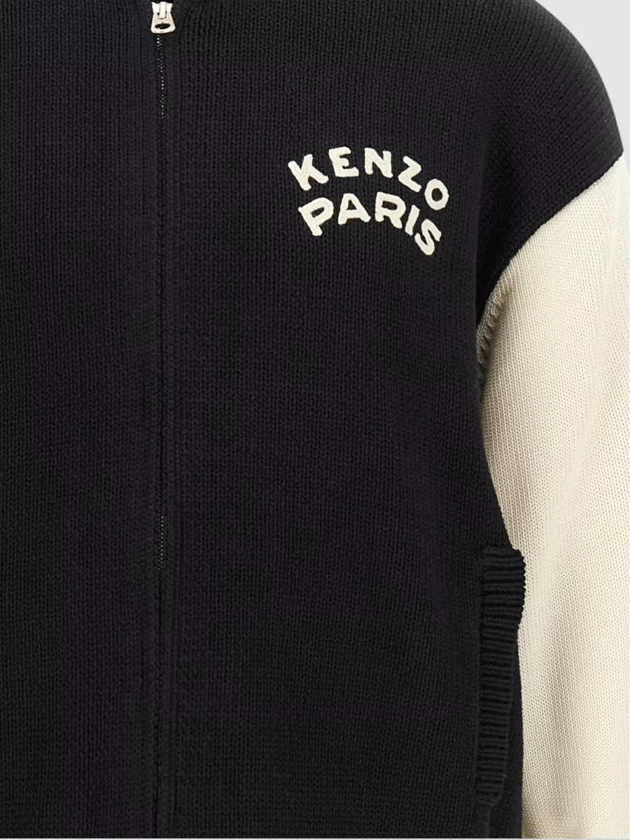 Kenzo Cotton Nylon Ribbed Zip Varsity Cardigan