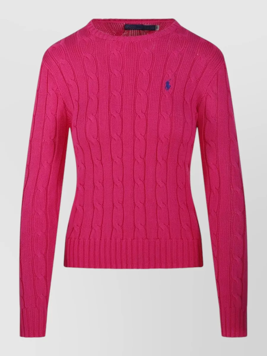Ralph Lauren Julianna Crew Neck Cable Knit Sweater In Pink