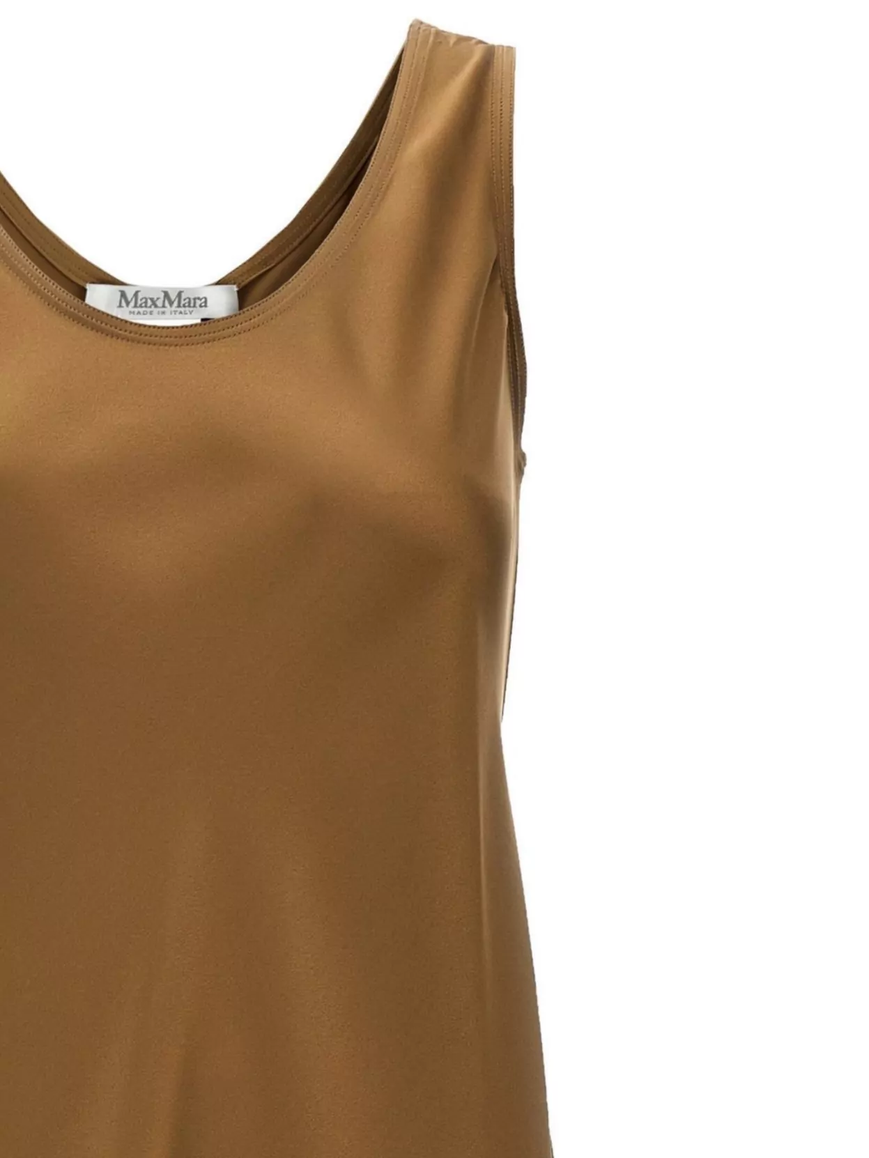 Shop Max Mara Scoop Neck Midi Length Sleeveless Dress In Brown