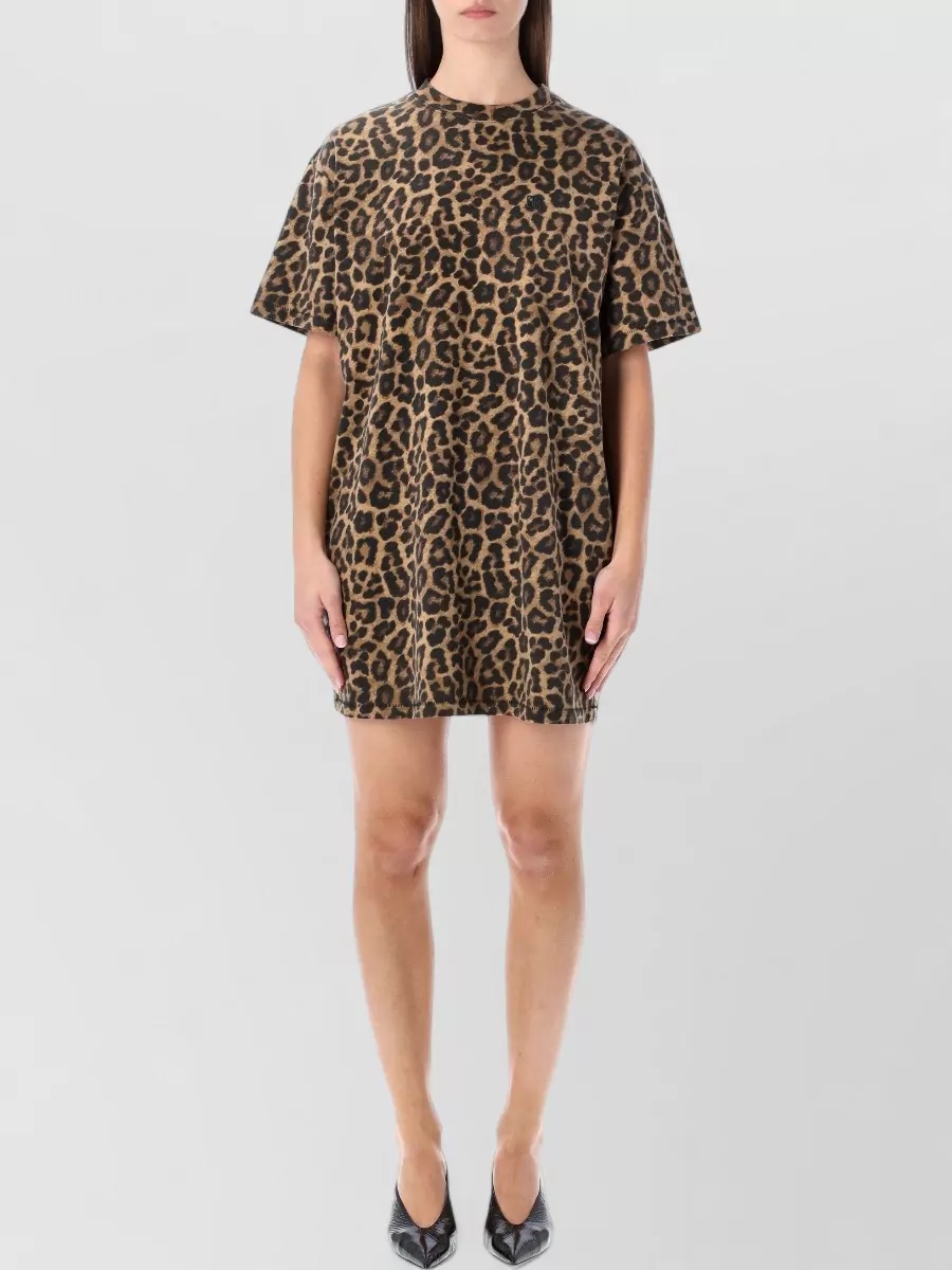 Anine Bing Mini Dress With Animal Print And Short Sleeves In Brown