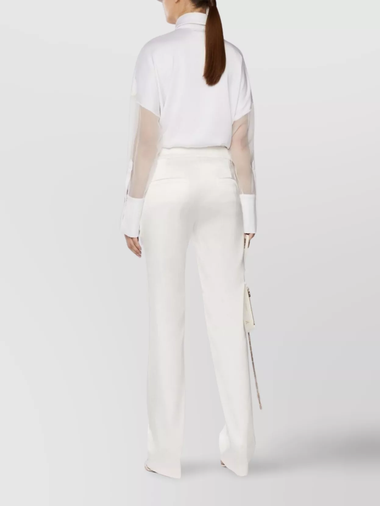 Genny Satin Trousers With Button Detail And Flared Leg In White