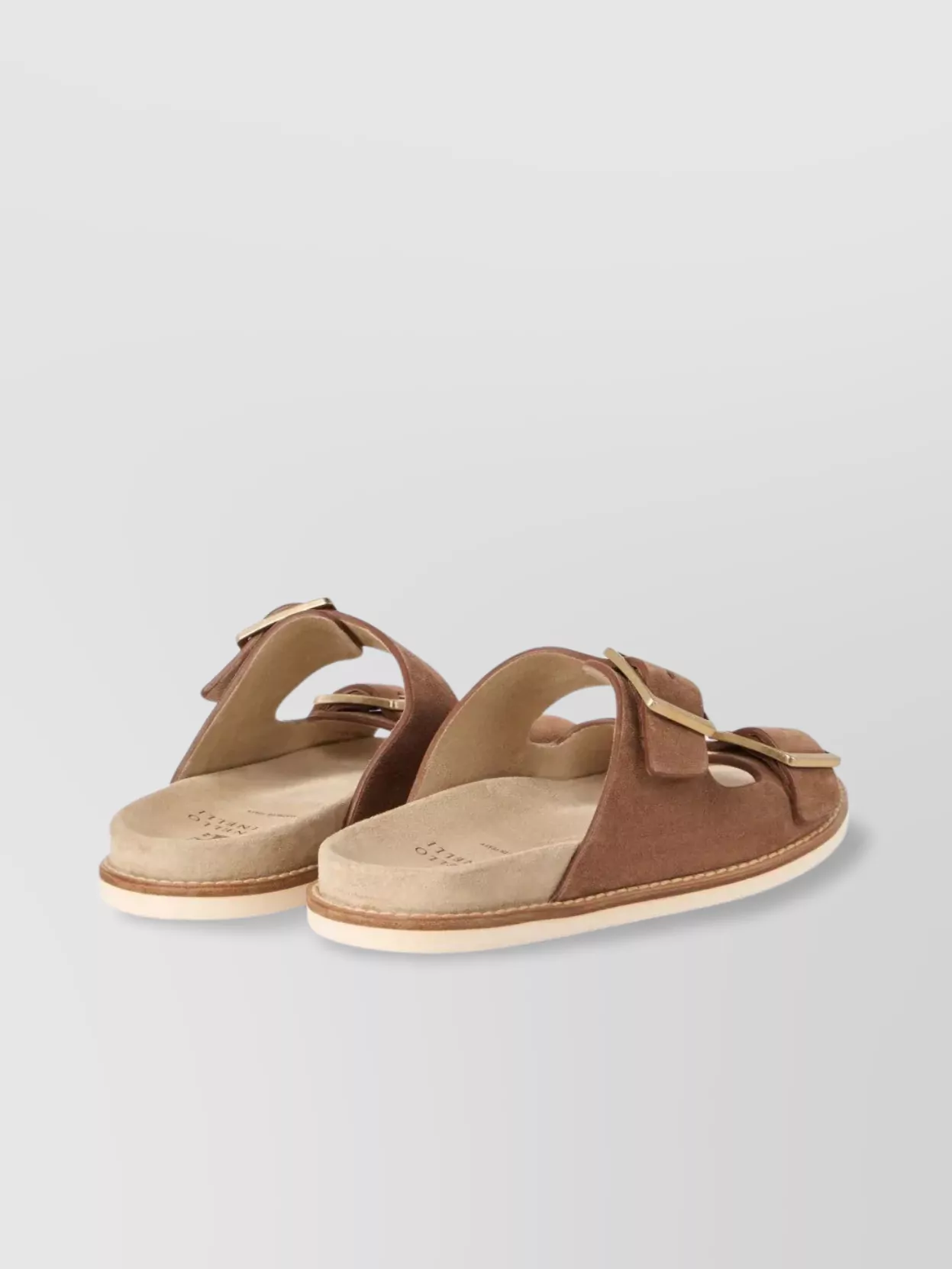 Brunello Cucinelli Men's Beige Suede Leather Sandals With Decorative Buckle Detail In Brown