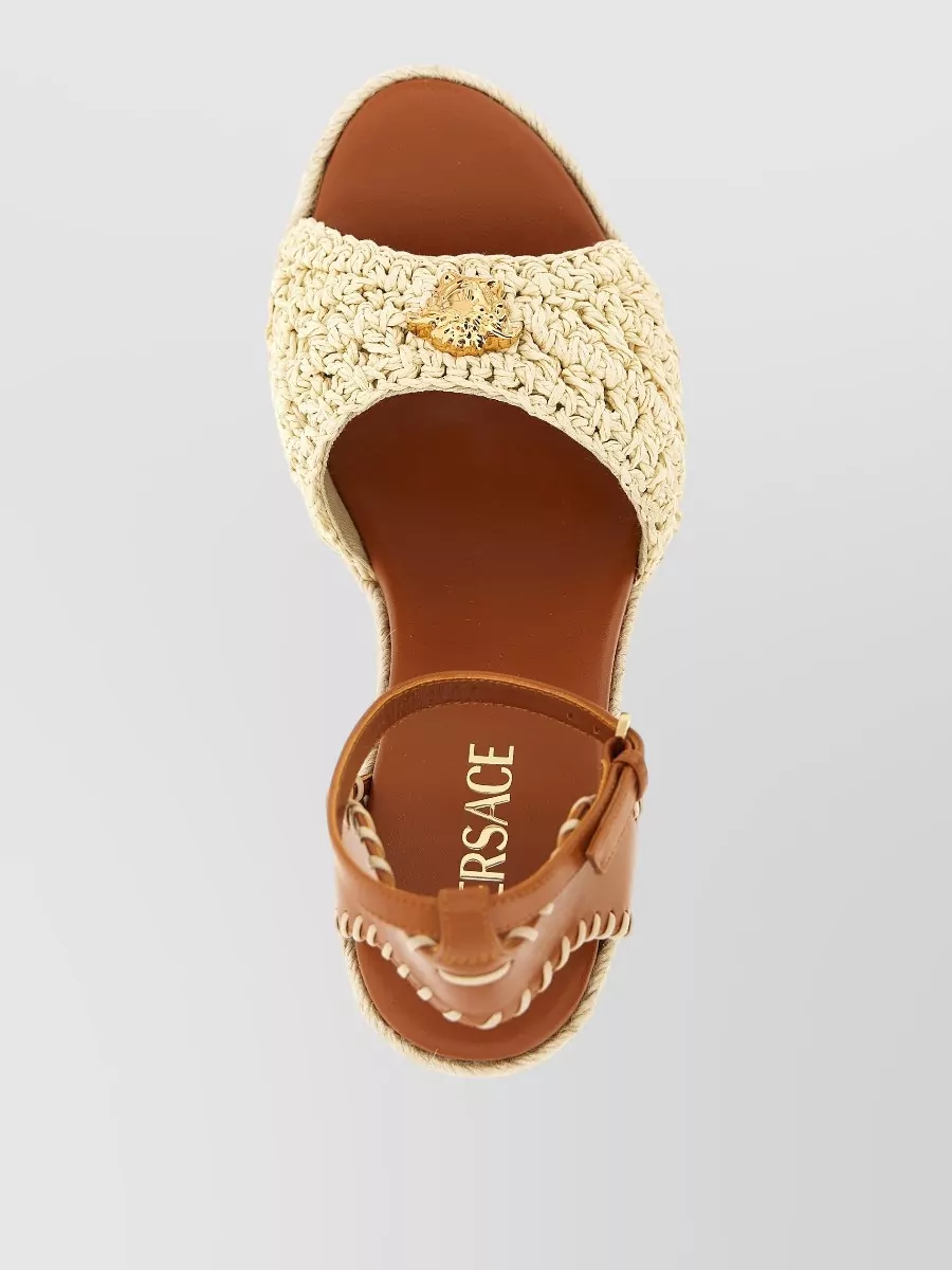 Versace Leather Wedge Espadrille Sandals