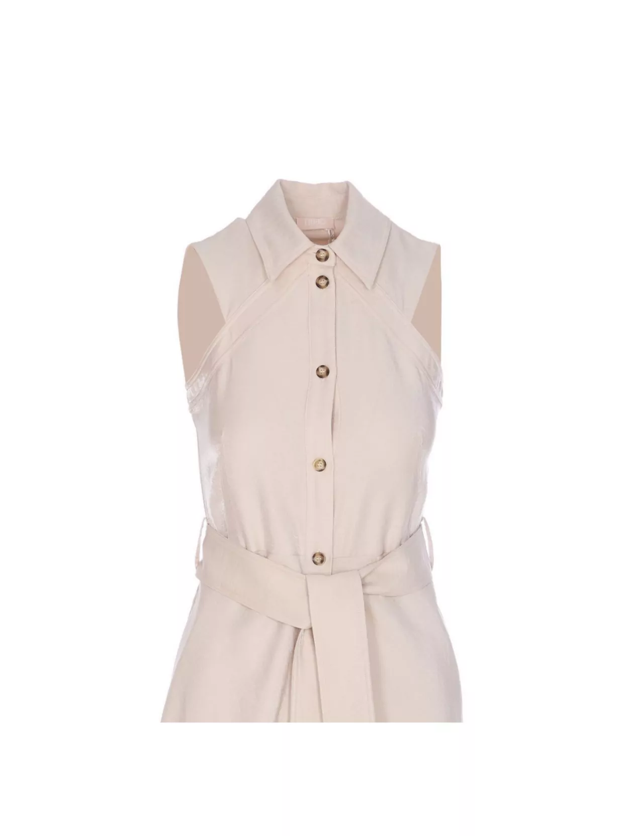 Shop Liu •jo Sleeveless Dress With Belted Waist And Side Slits