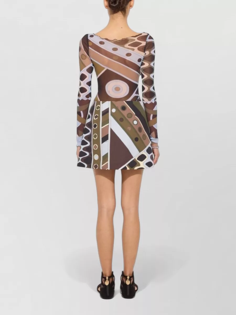 Pucci Printed Tulle Boat Neck Long Sleeve Top