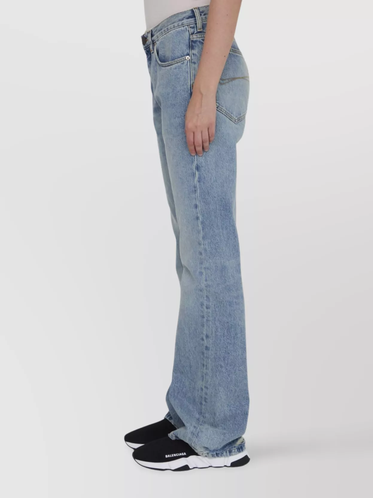 Balenciaga Women Low Waist Straight Jeans In Blue