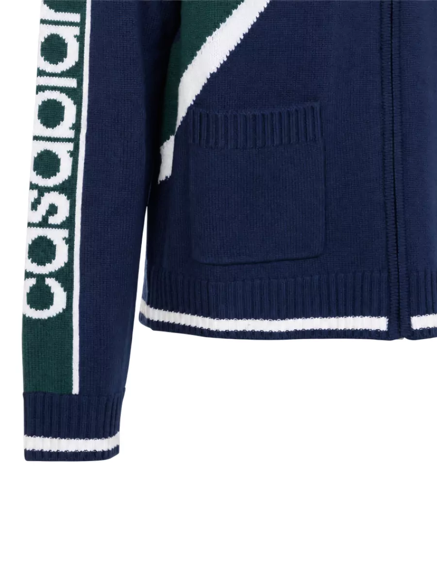 Casablanca Wool Jacquard Zip-Up Cardigan