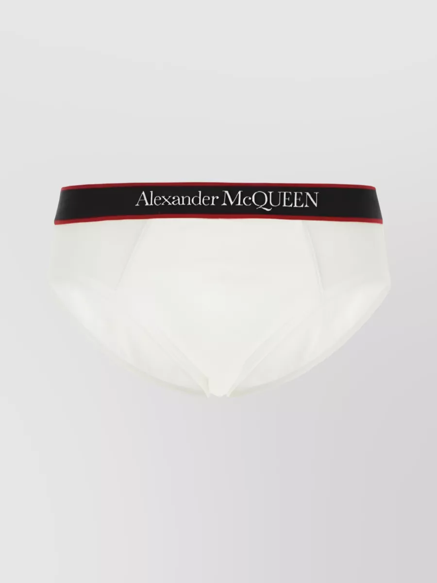 Shop Alexander Mcqueen Signature Waistband Cotton Briefs In White