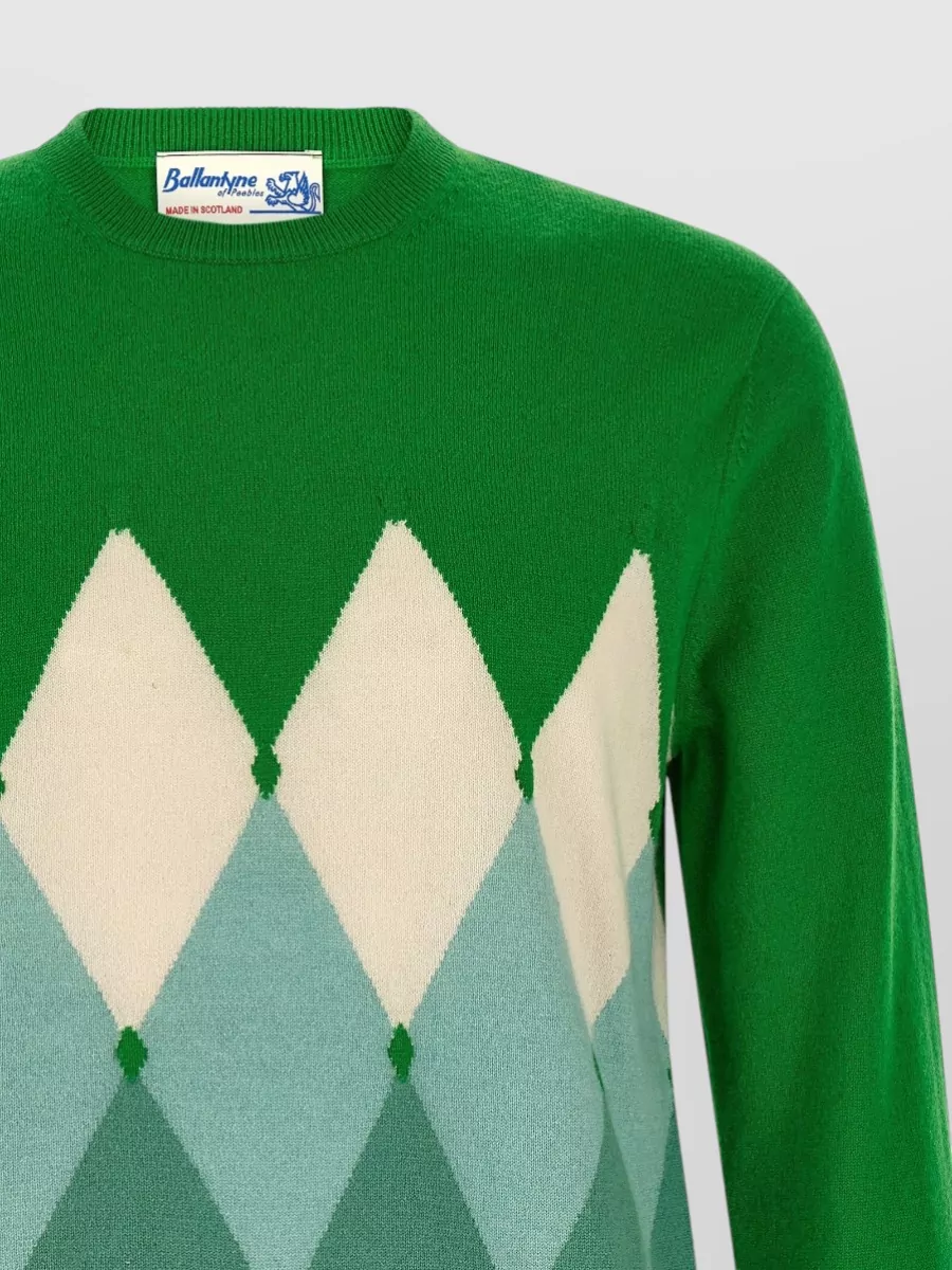 Ballantyne Cashmere Diamond-Pattern Ribbed Crew-Neck Jumper