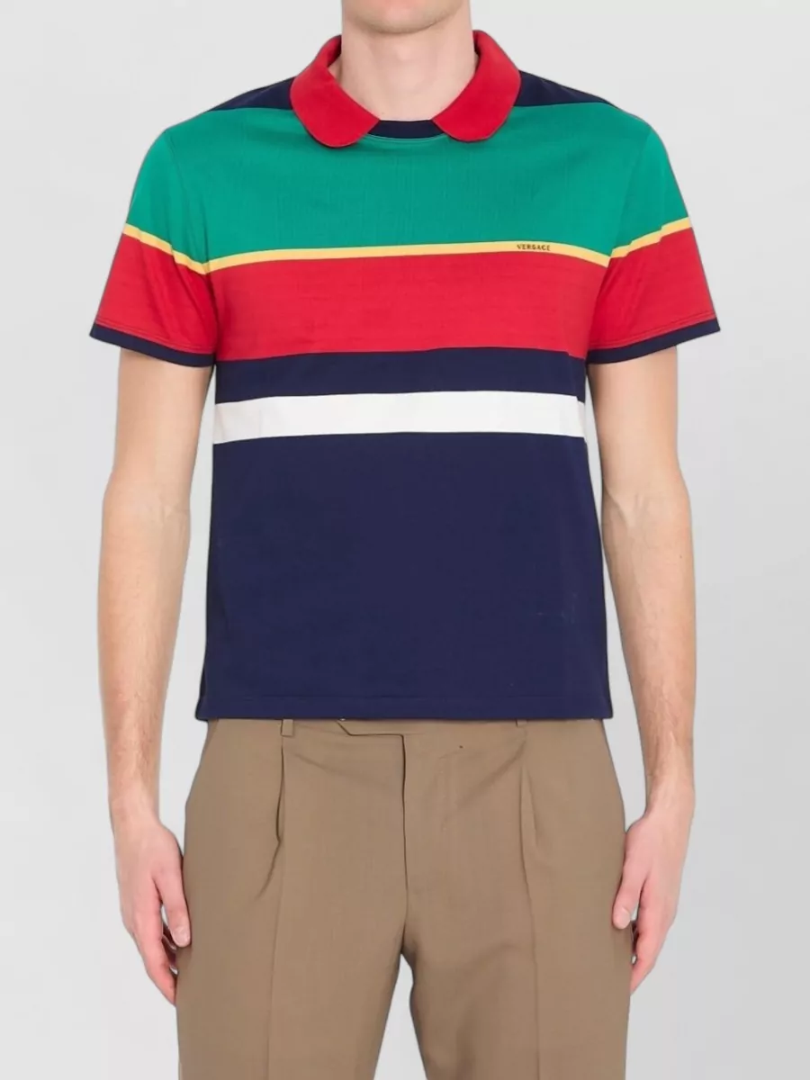 Versace striped cotton sleeveless polo shirt
