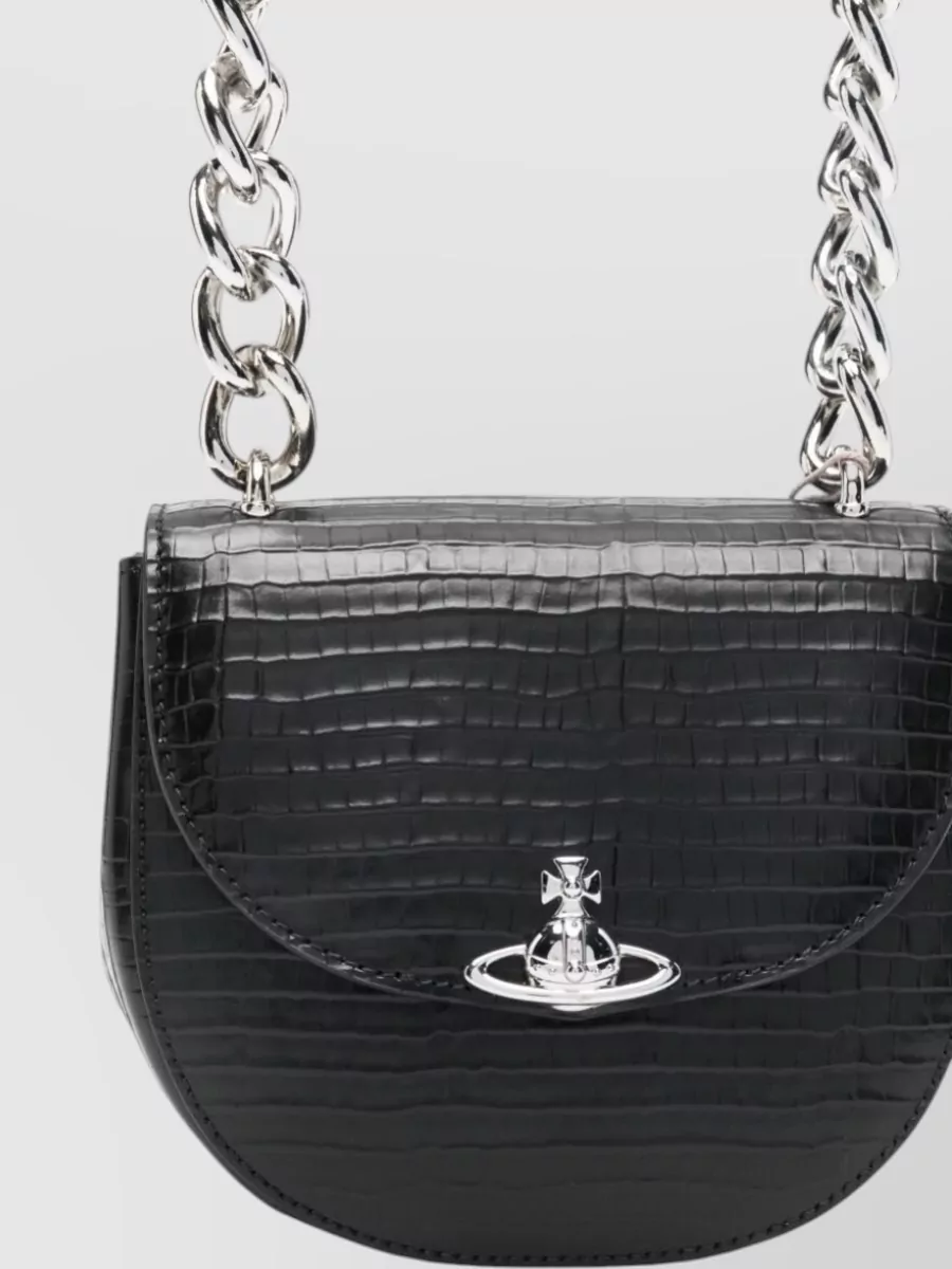 Vivienne Westwood Curved Shoulder Bag Croc Finish Chain Strap