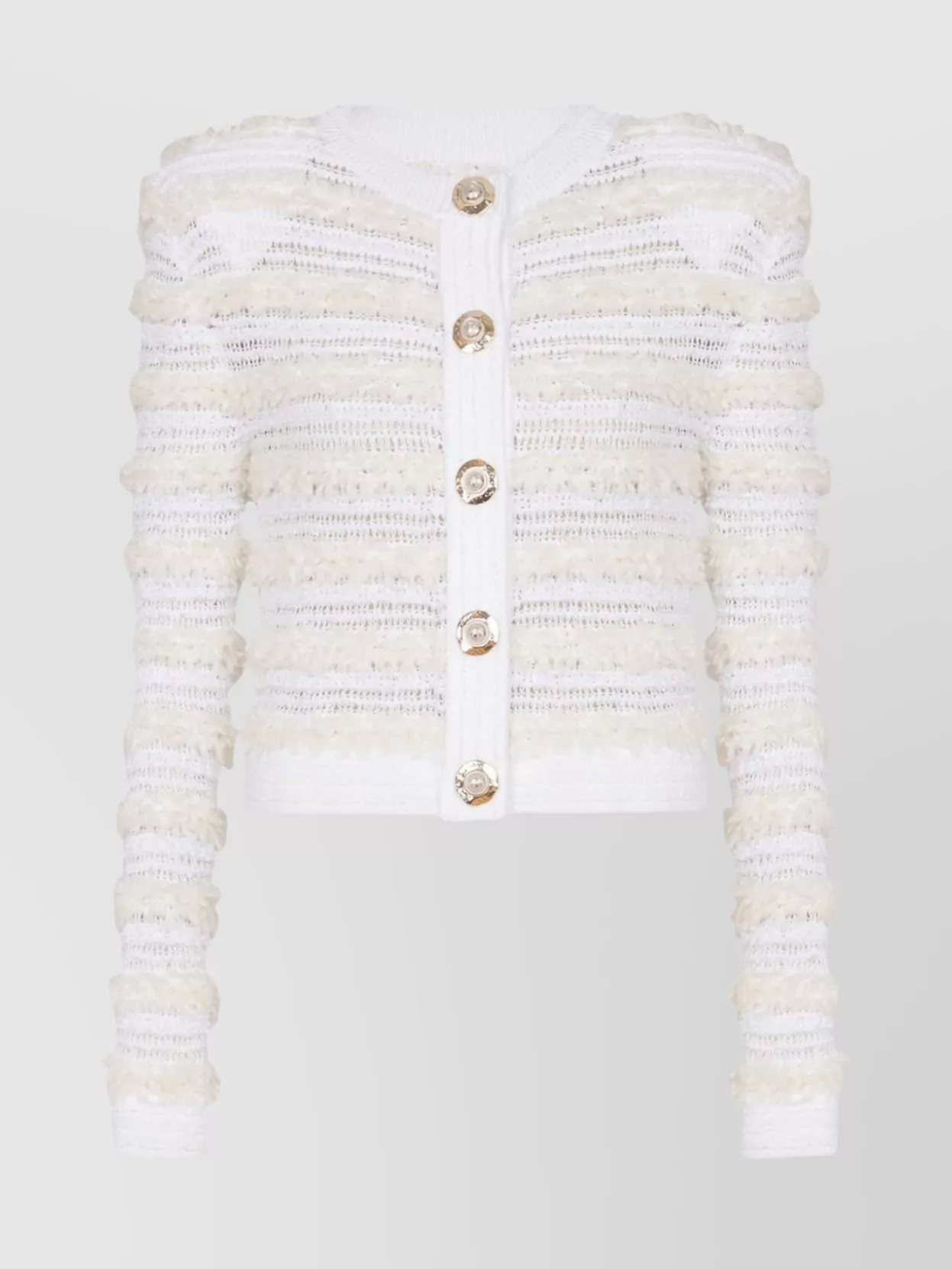 Balmain Tweed Knit Cardigan Featuring Shoulder Pads