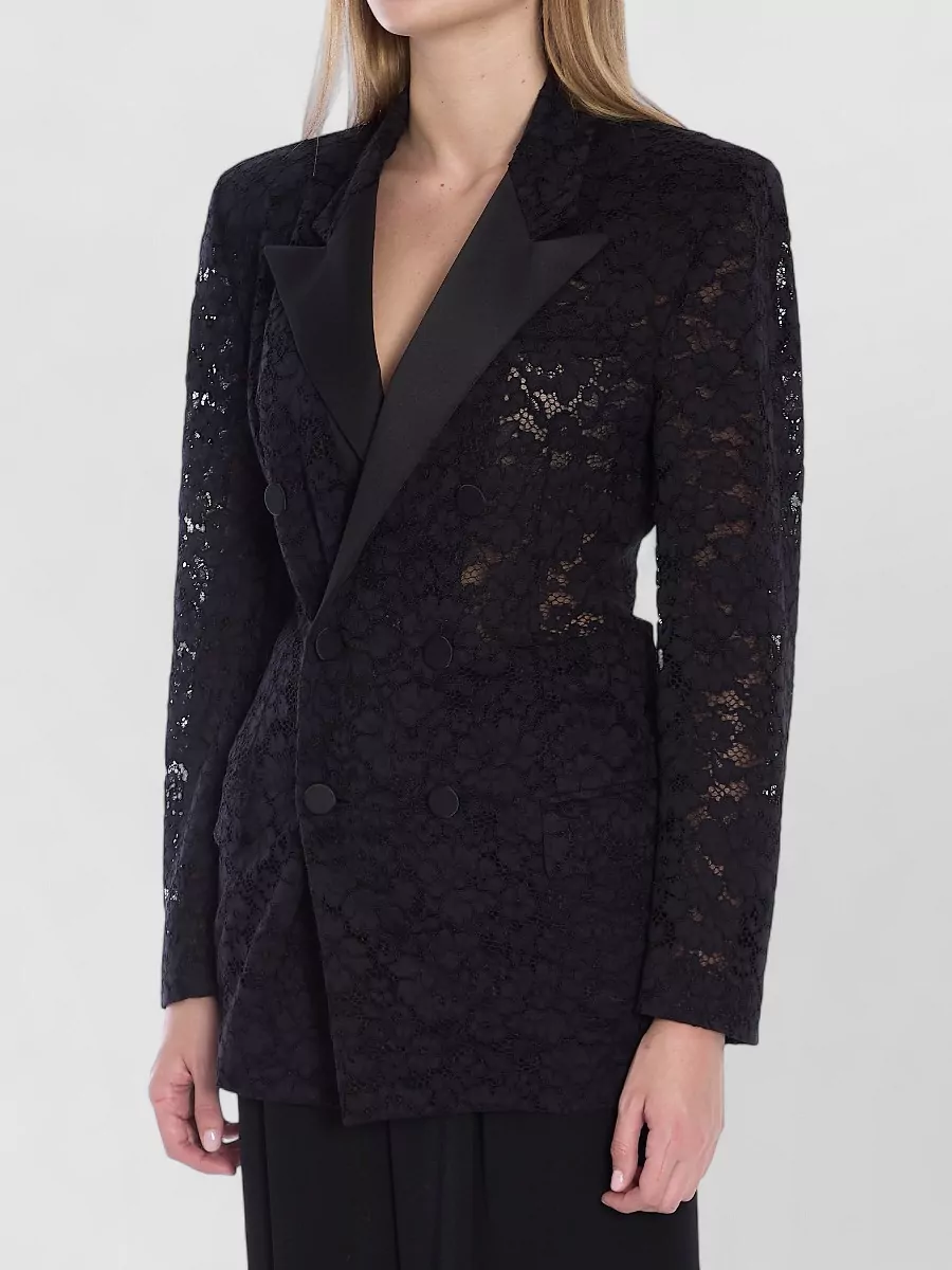 Saint Laurent Guipure Lace Tuxedo Jacket Structured Shoulders