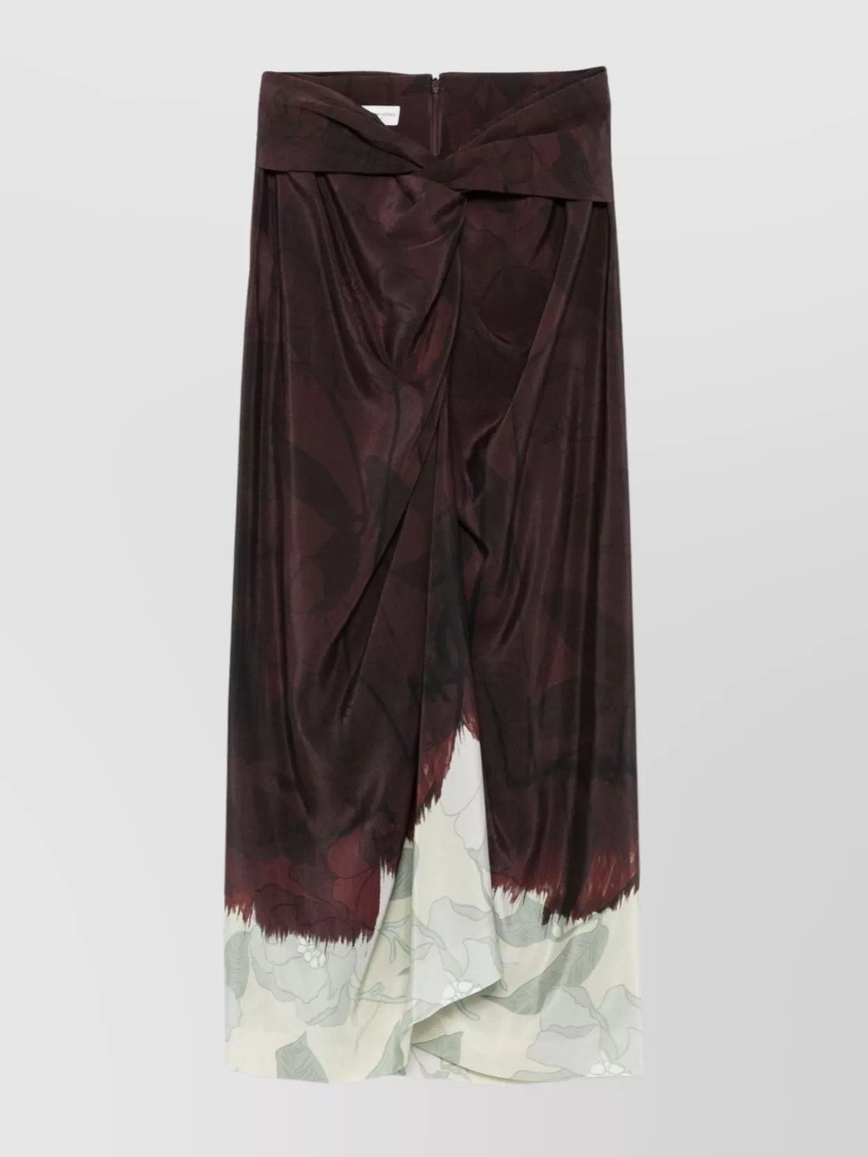 Dries Van Noten Draped Front Wrap Skirt With Floral Hem In Brown