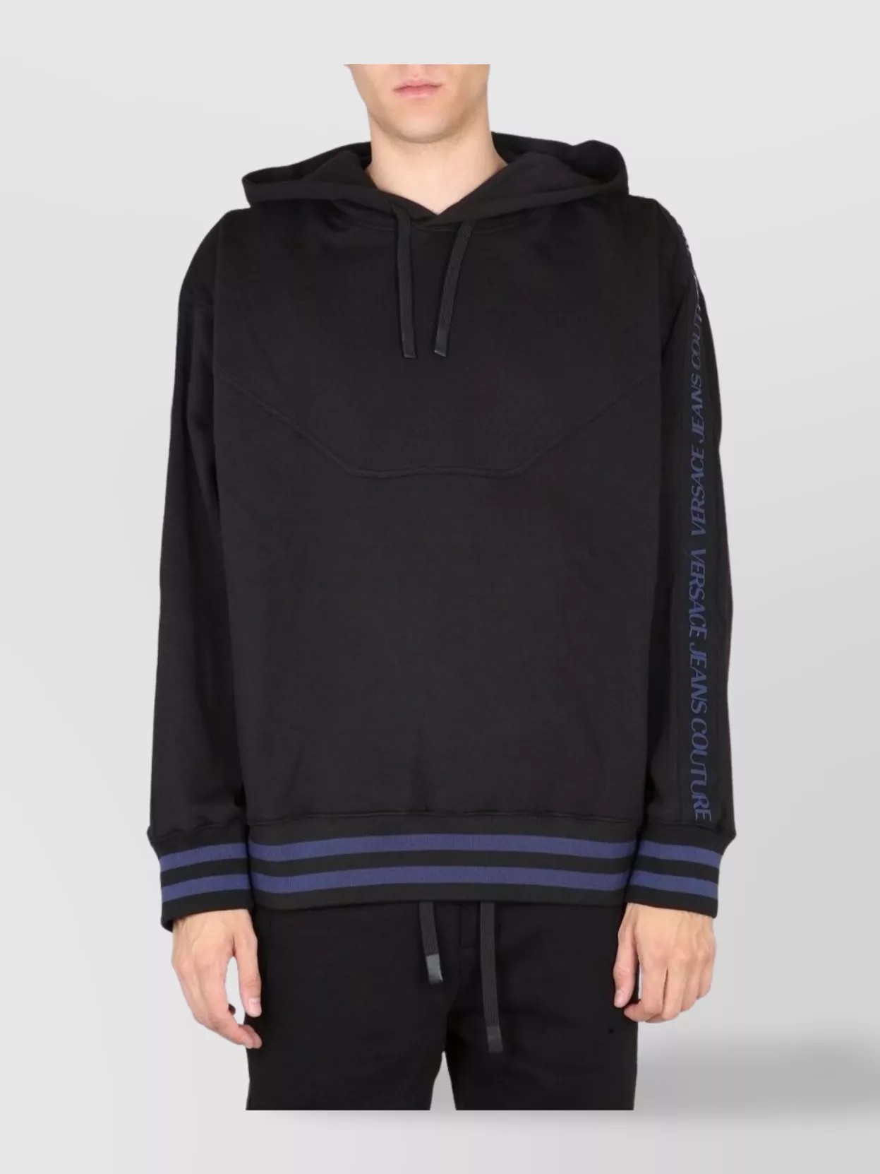 Shop Versace Jeans Couture Drawstring Hood Ribbed Cuffs Hem