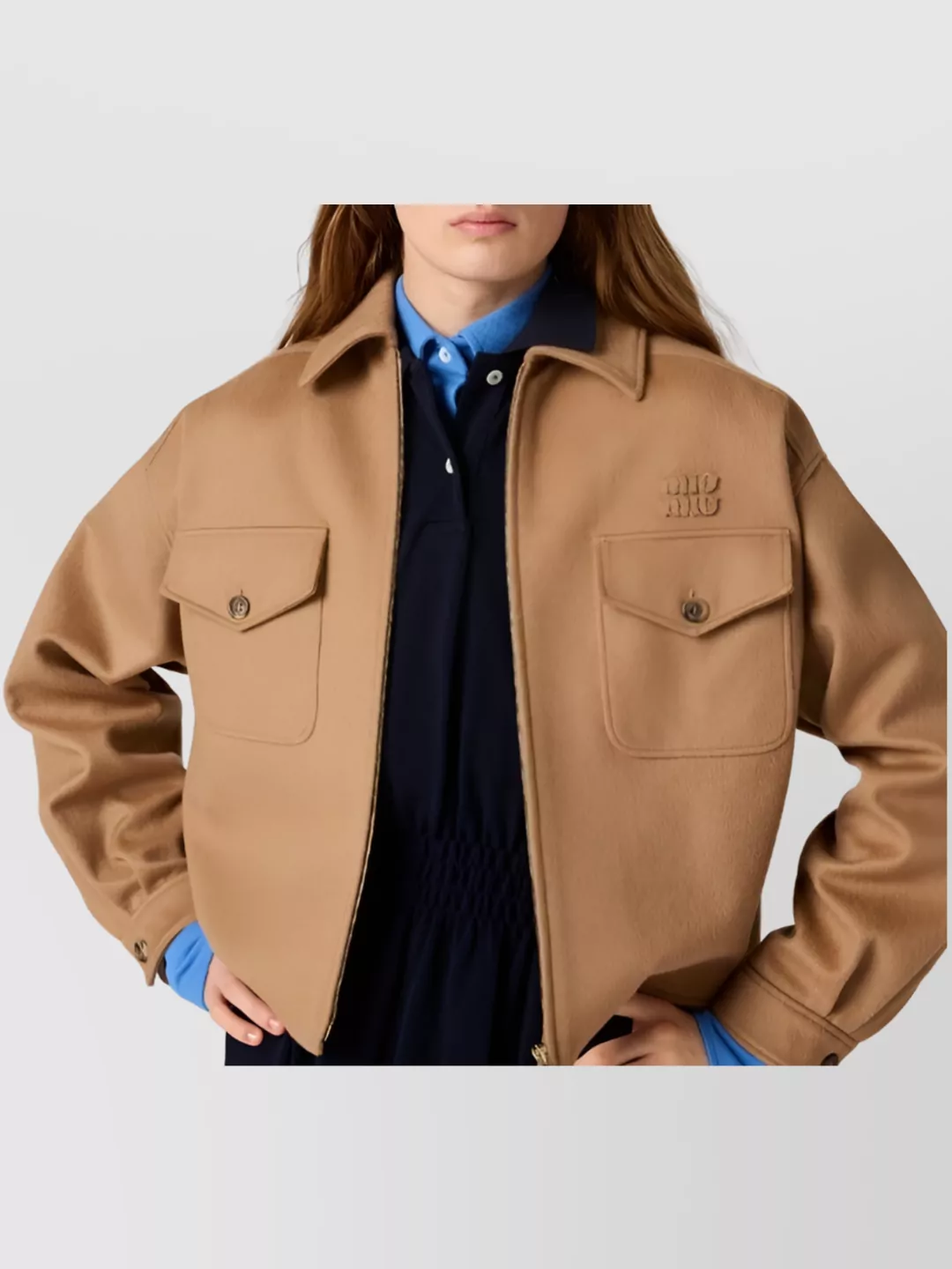 Miu Miu Camel Jacket With Pointed Collar And Pockets