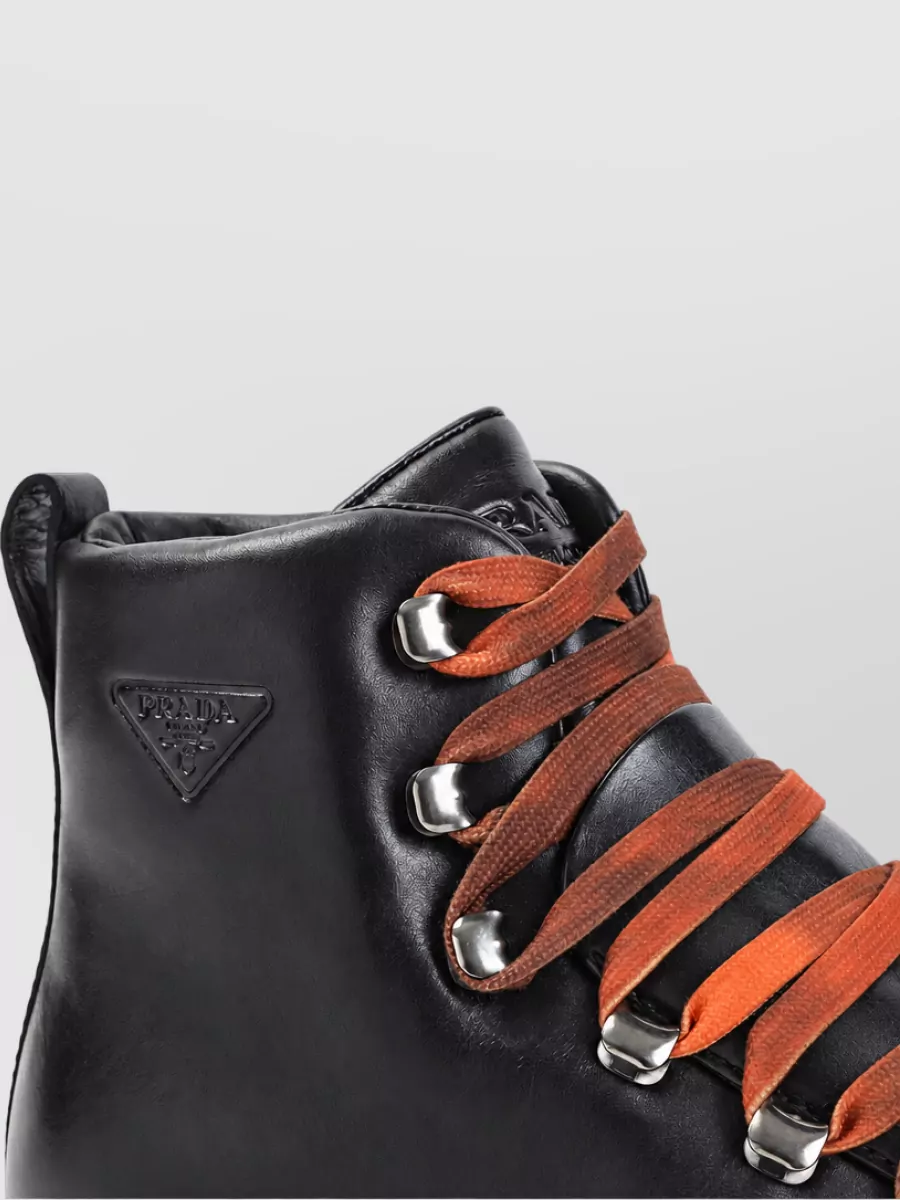 Prada Leather Lace-Up Ankle Boots