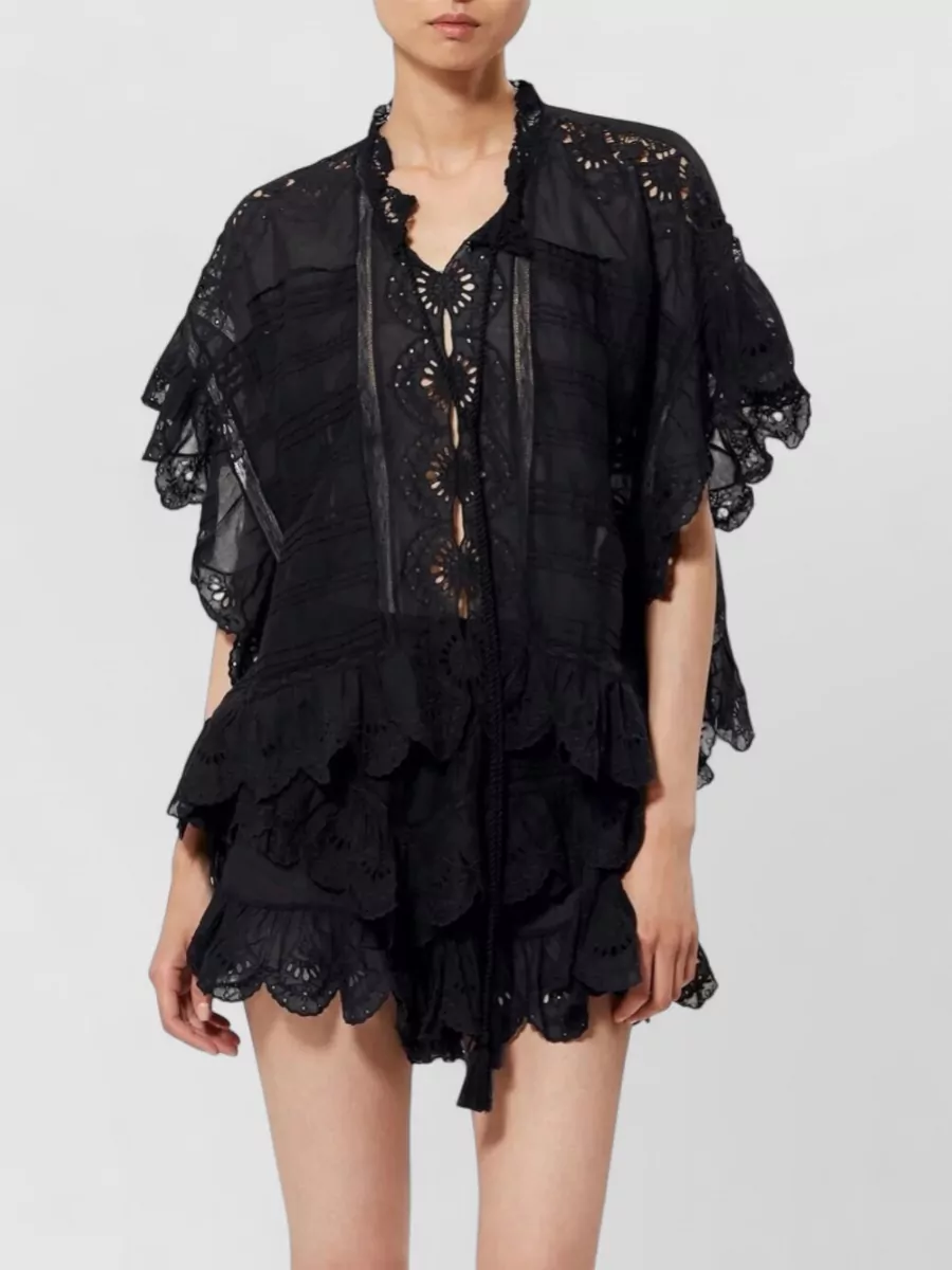 Isabel Marant Etoile Cotton Floral-Lace Asymmetric Blouse