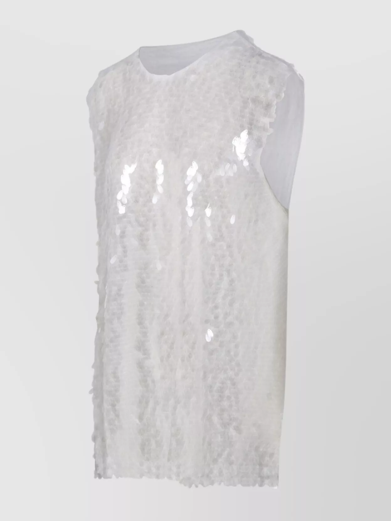 Norma Kamali Crewneck Top Sequin Embellishment Sleeveless Textured Fabric