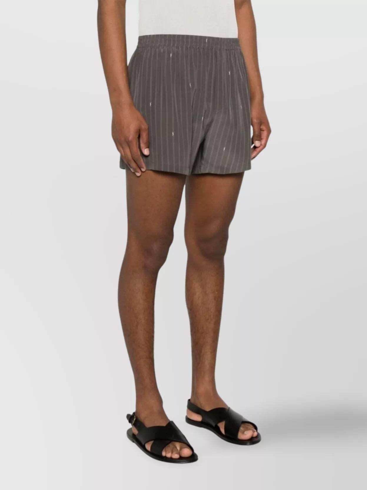 Saint Laurent Silk Shorts With Embroidered Pinstripe And Elastic Waistband