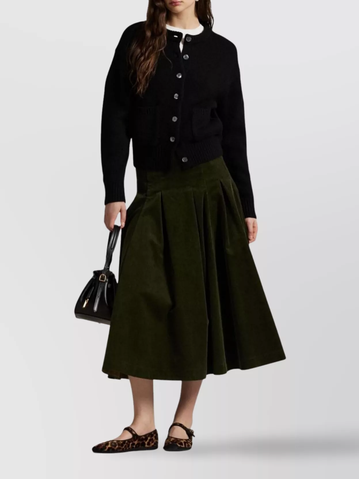 Ralph Lauren A-line Pleated Cotton Skirt In Green