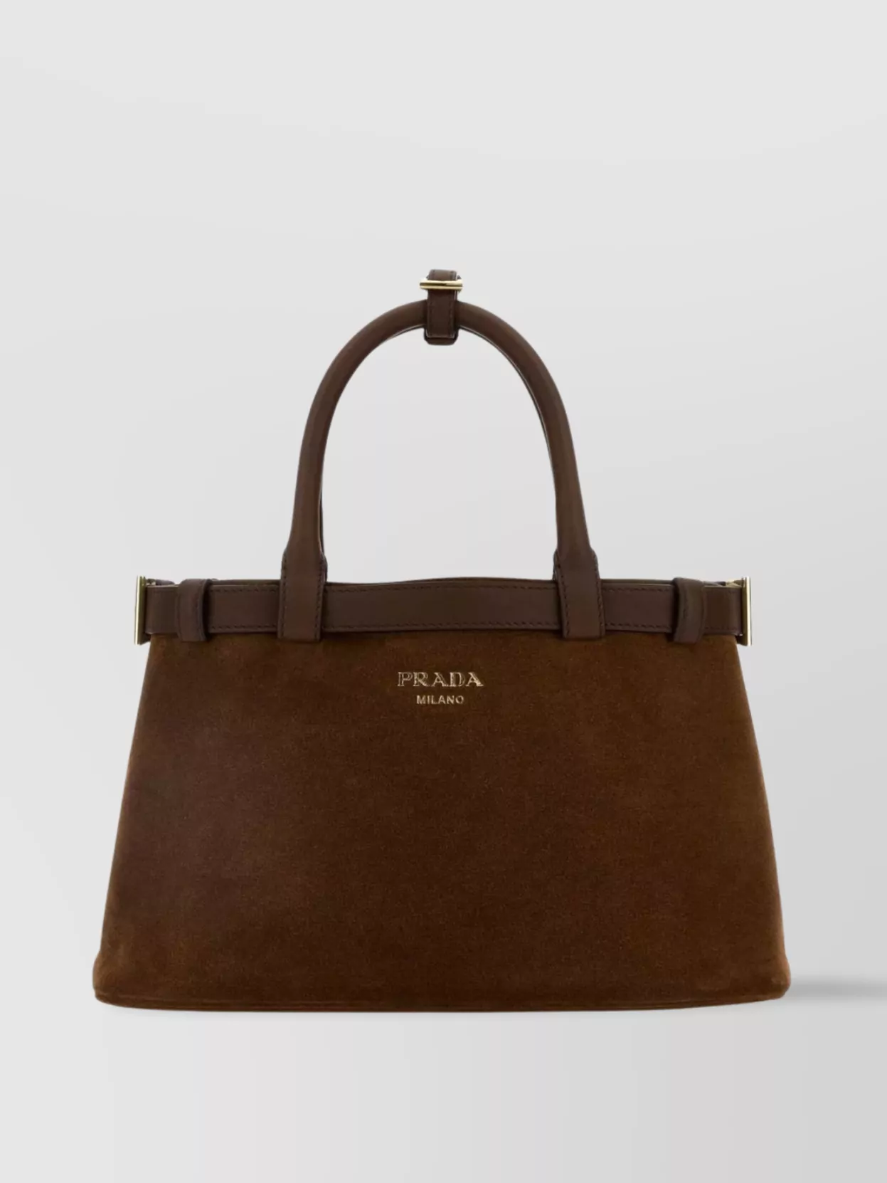 Prada Buckle Handbag Structured Shape Suede Finish