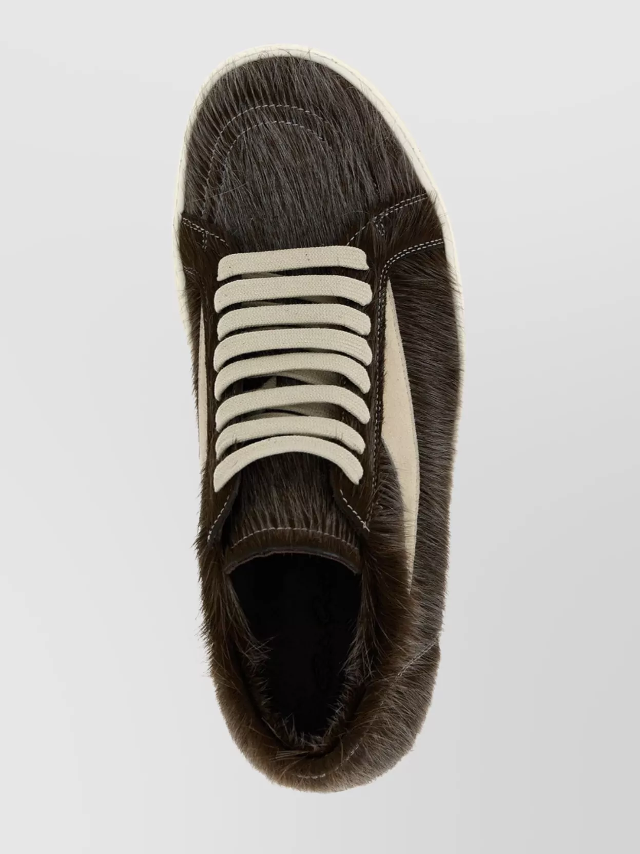 Rick Owens Round Toe Fur Sneakers With Suede