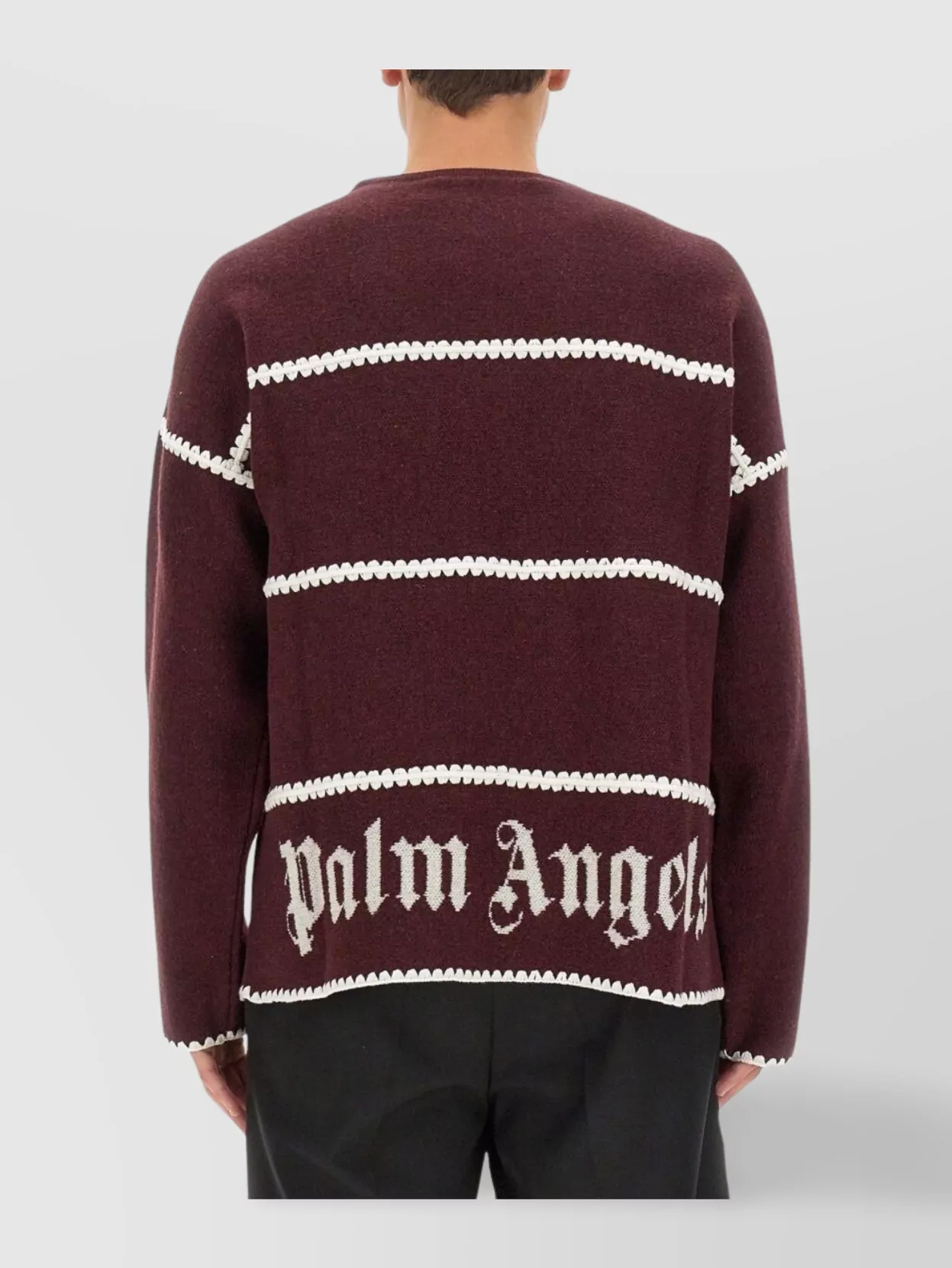 Palm Angels Monogram Striped Sweater Ribbed Trim