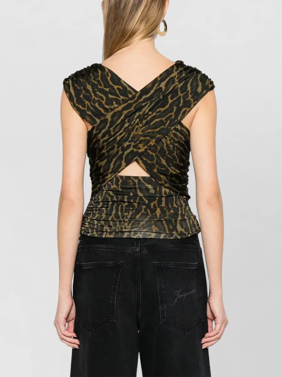 Ganni Braided Leopard-Print Blouse