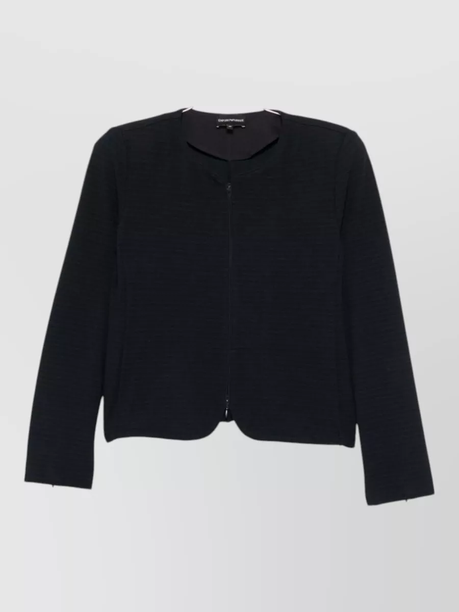 Emporio Armani textured round neck zip-up cardigan