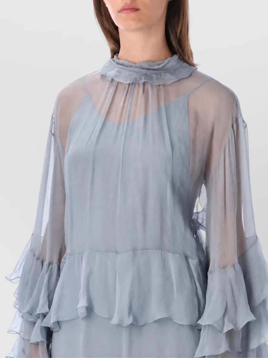 Chloé Silk Ruffled High Neck Mini Dress