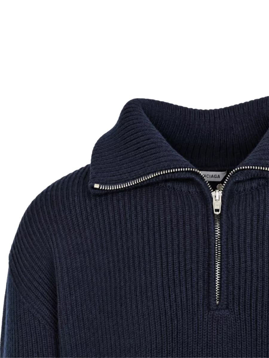 Balenciaga Ribbed Merino Wool Half-Zip Sweater