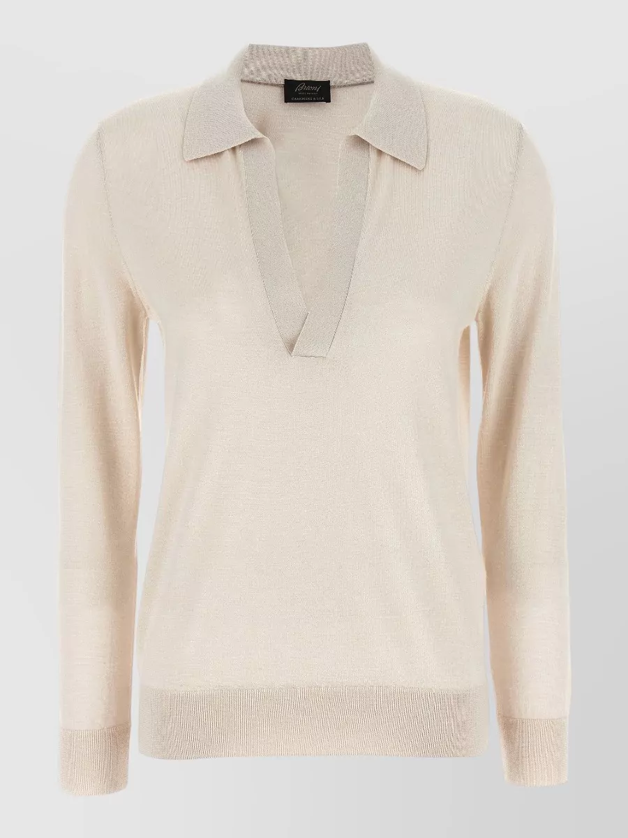 Brioni cashmere silk long-sleeve v-neck polo shirt