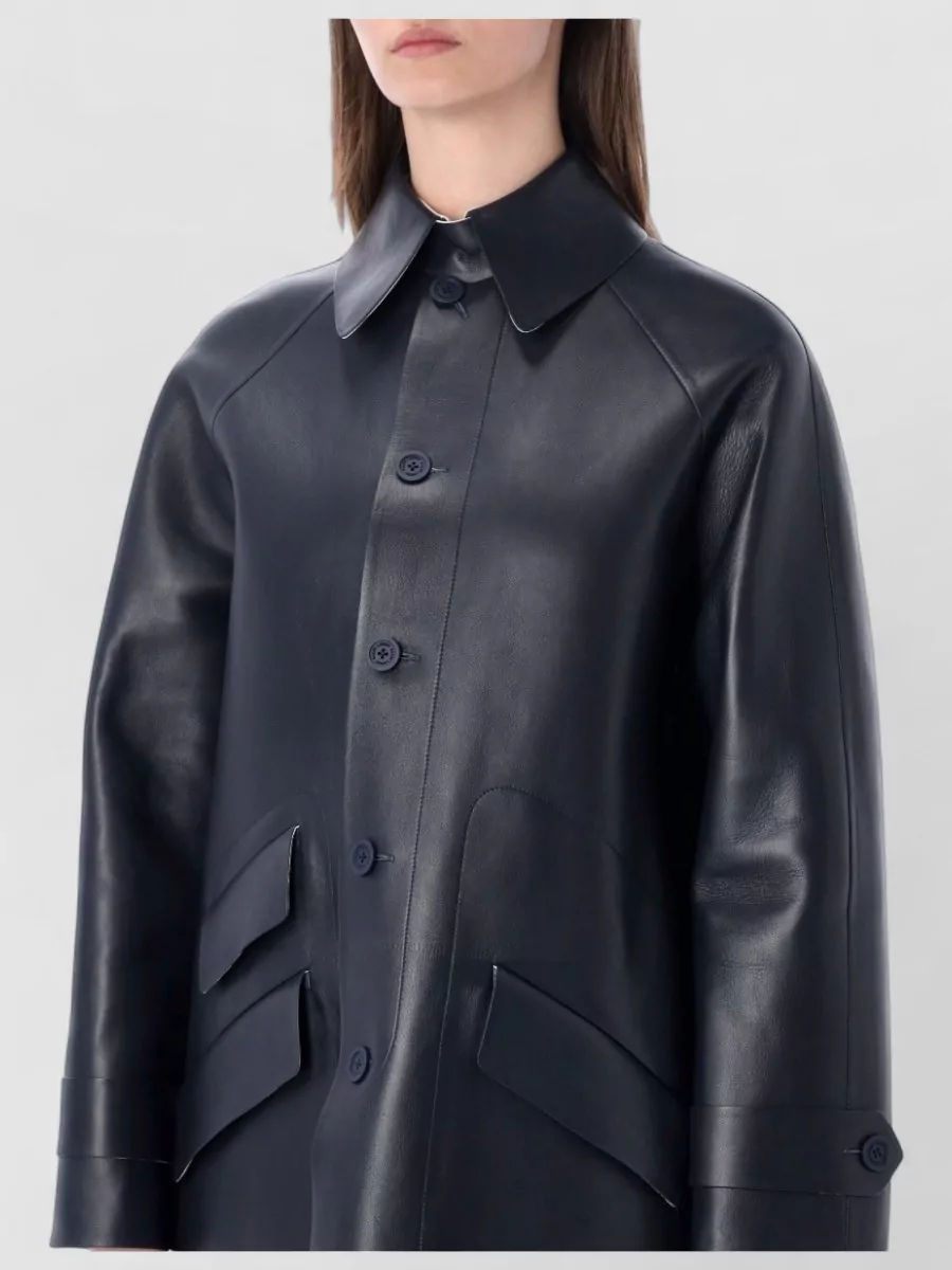 Ralph Lauren Long Leather Trench Coat Front Pockets