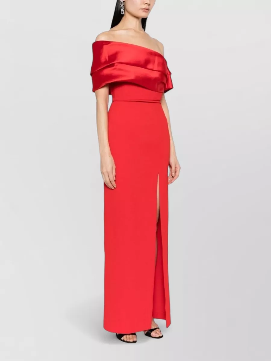 Solace London Off-Shoulder Long-Sleeve Front-Slit Gown