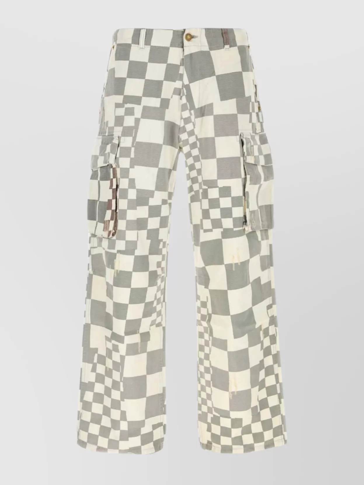Shop Erl Wide Leg Cargo Trousers With Checkered Pattern