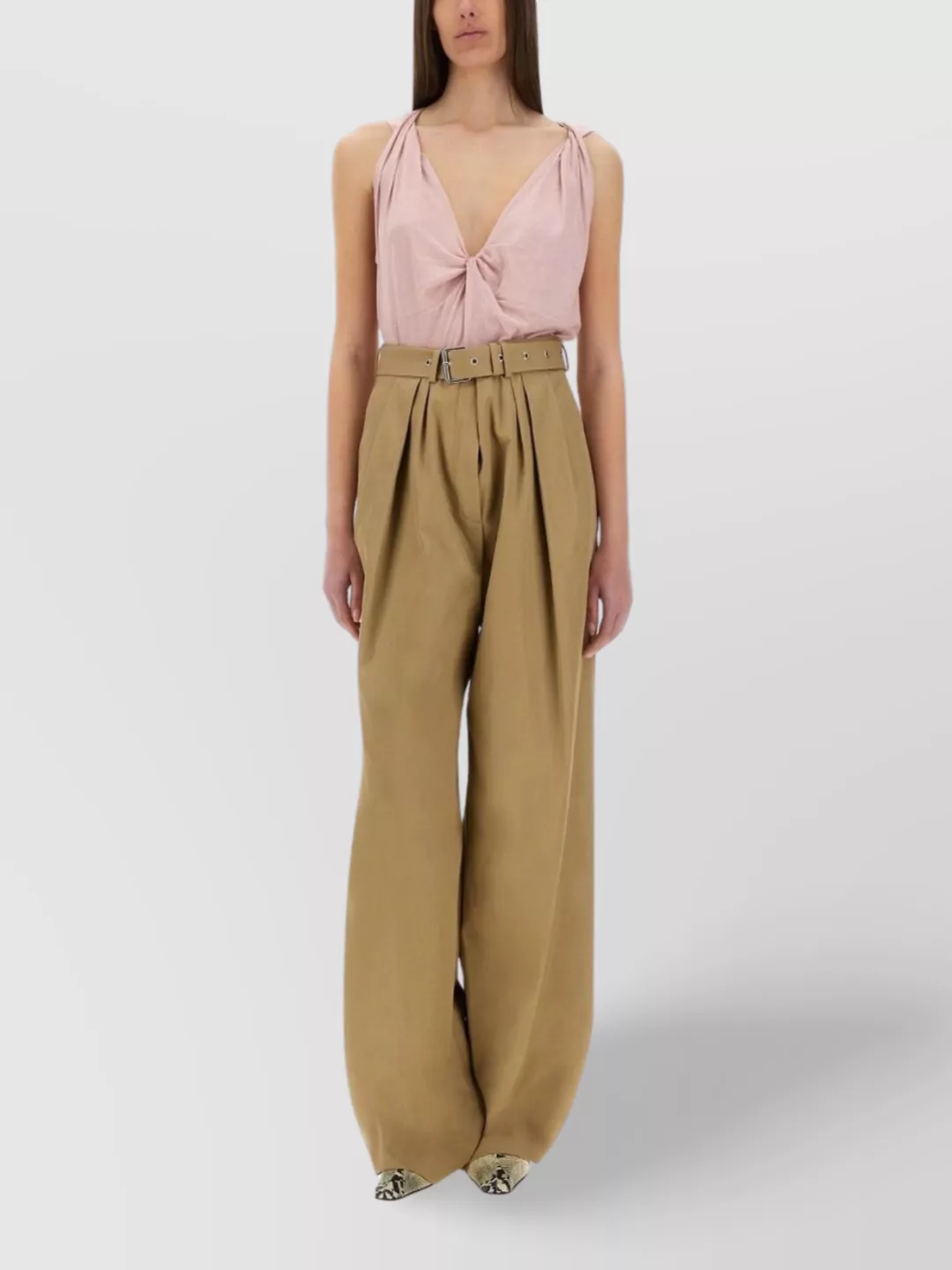 Dries Van Noten High Waist Wide Leg Trousers With Belt In Brown