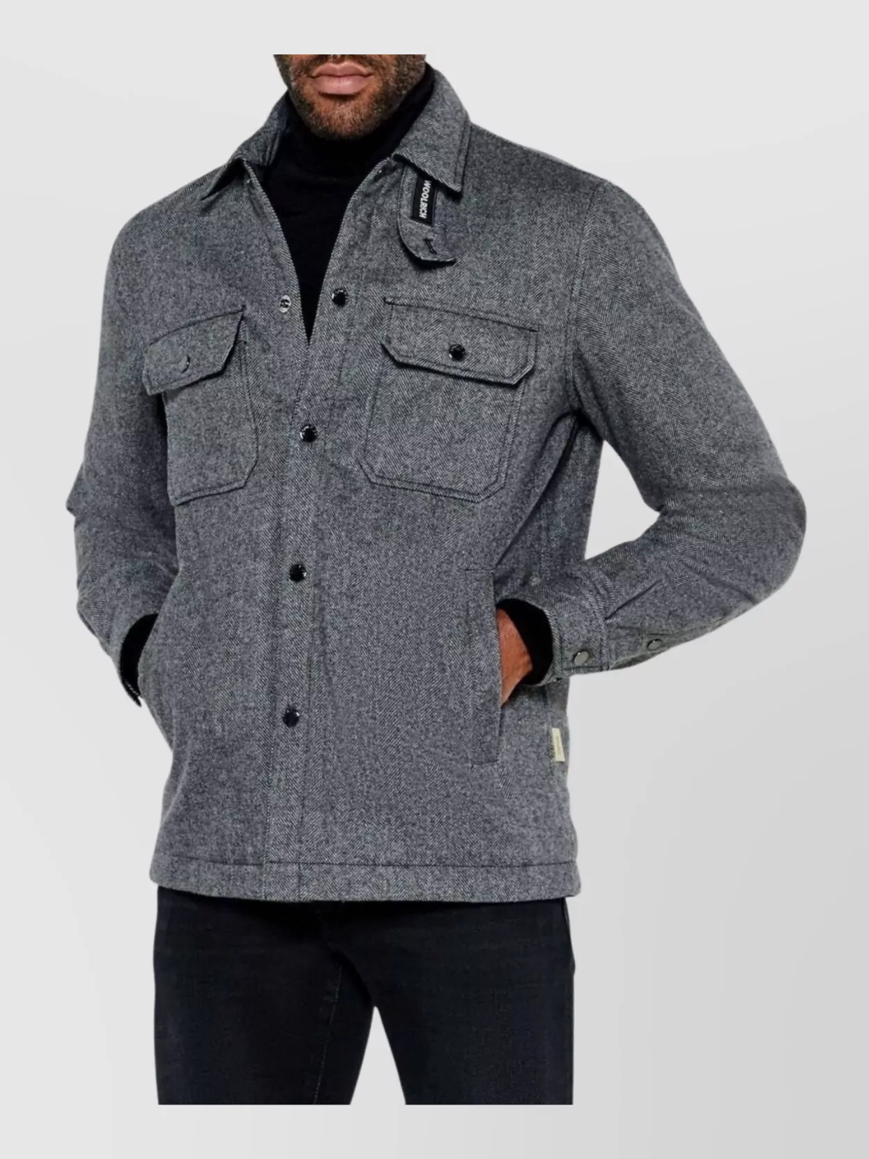 Woolrich Brand Emblem Herringbone Coat With Front Pockets