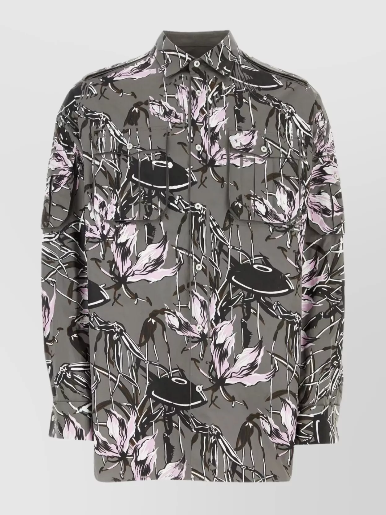 Shop Prada Cotton Shirt With Unique Floral Print In Green