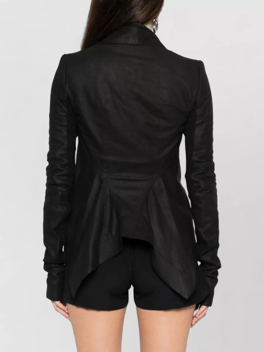 Rick Owens Leather Jacket Asymmetric Hem Draped Collar