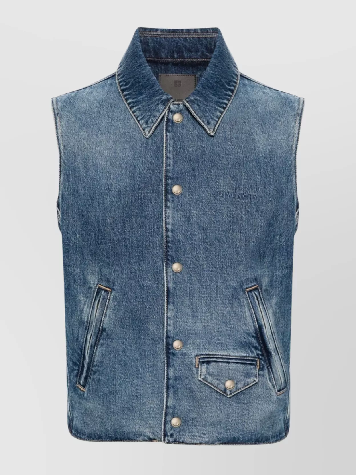 Givenchy Denim Blazer Sleeveless Zip Pockets In Blue