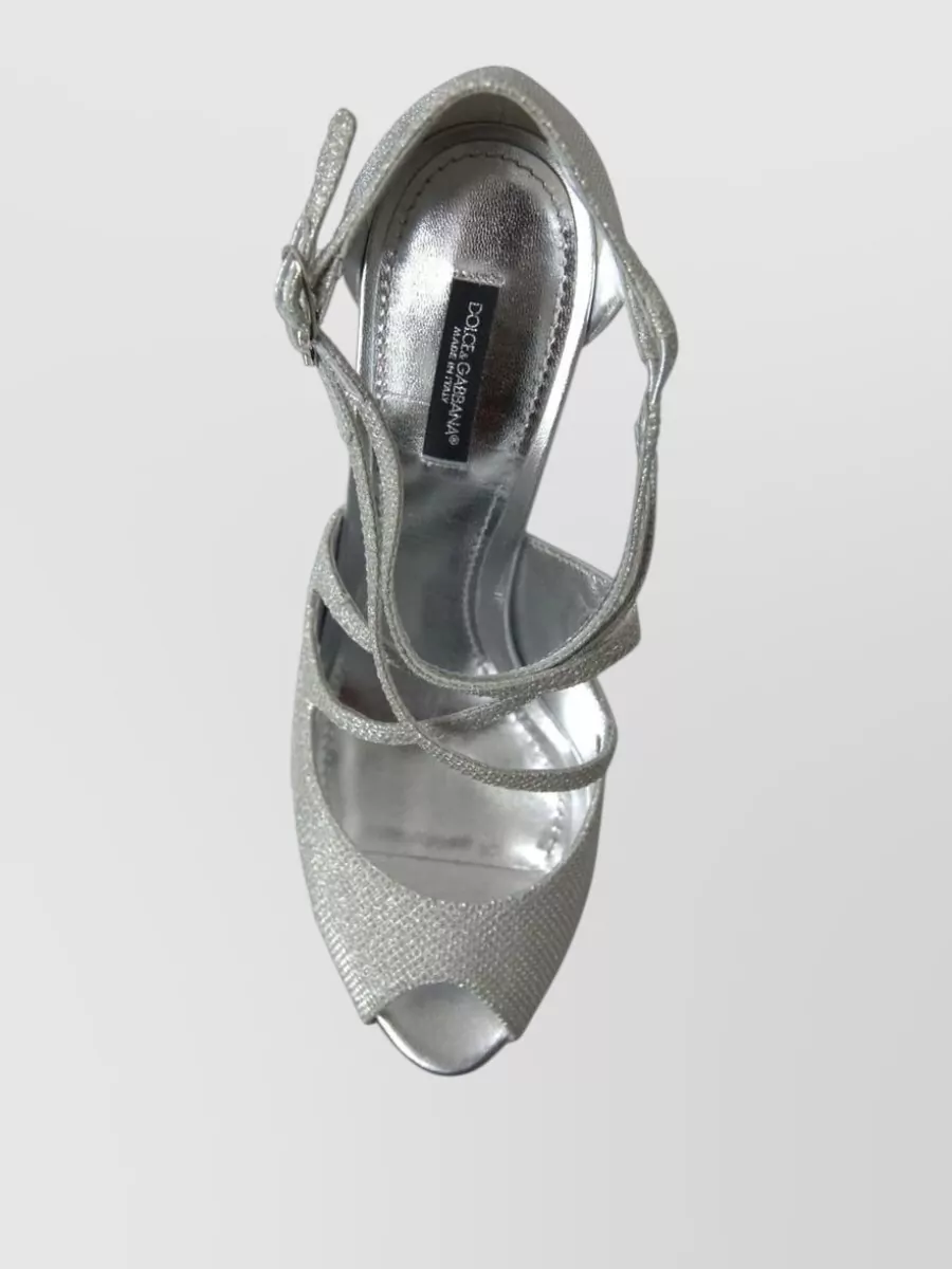 Dolce&Gabbana Leather Glitter Peep-Toe Sandals