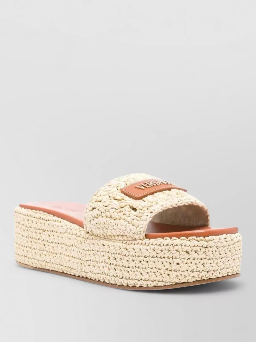 Versace platform fabric mules open toe braid